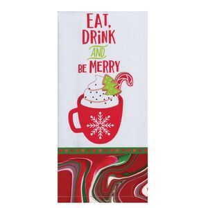 Eat Drink and Be Merry Cup of Cocoa Christmas Dual Purpose Kitchen Terry Towel